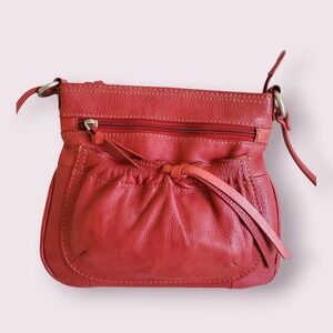 Fossil Coral Leather Crossbody‎ Bag Drawstring Top Zip Casual Everyday Purse